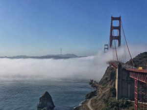 Fog over golden gate bridge